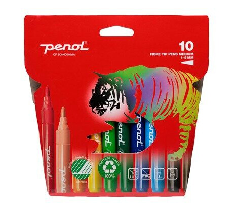 Penol Fibre Tip Medium pens x10
