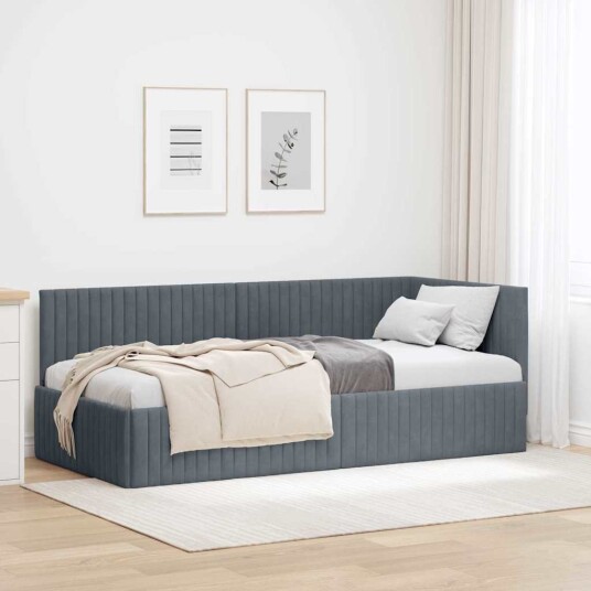 Hjørnesengramme med hodegjerde Mørkegrå 90 cm x 190 cm Fløyel