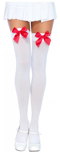 Leg Avenue Europe Hvite Stayups med Røde Sløyfer Deluxe - One size Leg Avenue Europe Hvite Stayups med Røde Sløyfer Deluxe - One size