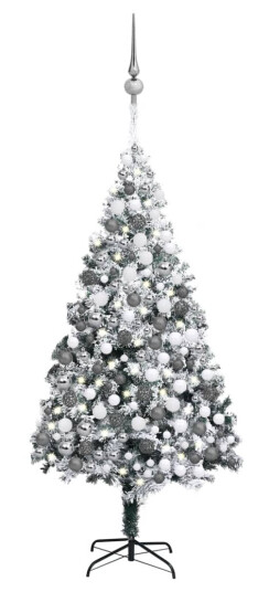 vidaXL Kunstig juletre med LED og kulesett og flokket snø grønn 300 cm
