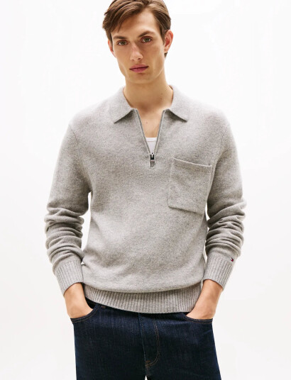 Tommy Hilfiger Lambswool Zip Polo - Grey - XXL Tommy Hilfiger Lambswool Zip Polo - Grey - XXL