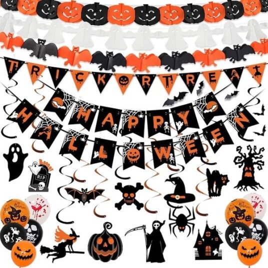Halloween Dekorasjonssett med Banner og Vimpler