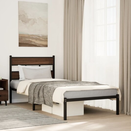Sengeramme uten madrass med hodegavl brun eik 80x200 cm 8721158377319 Sengeramme uten madrass med hodegavl brun eik 80x200 cm 8721158377319