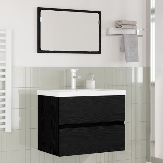 Baderomsinnredningssett 3 pcs Svart eik 60 x 38.5 x 45 cm Baderomsinnredningssett 3 pcs Svart eik 60 x 38.5 x 45 cm