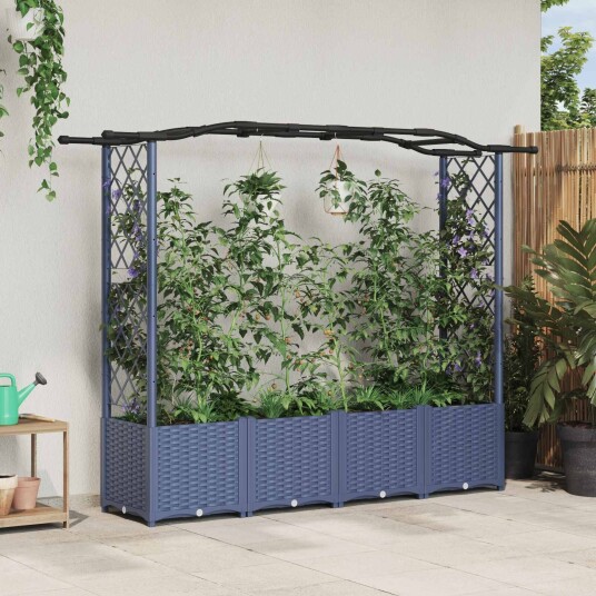 vidaXL Hevet Bed med Trellis og Tak Grå 204 x 40 x 138 cm PP