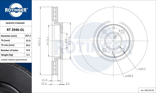 Bremseskive ROTINGER RT 2946-GL