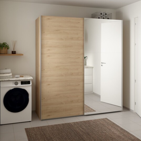 LIND NEST SKYVEDØRSGARDEROBE 200X220X67CM EIK MED SPEIL