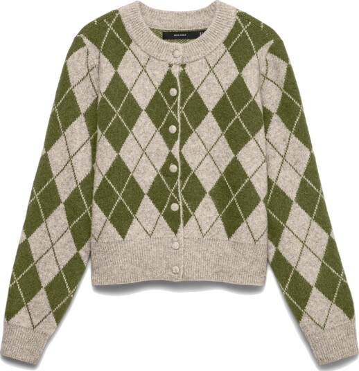 Vero Moda Halo Long Slevve O-Neck Argyle Cardigan Hvit L