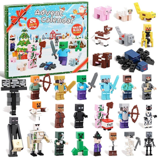 Minecraft Julekalender 2024 – 24 dager med lekefigurer og byggeklosser for barn