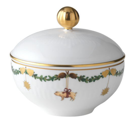 Royal Copenhagen Star Fluted Christmas sukkerskål med lokk 15 cl