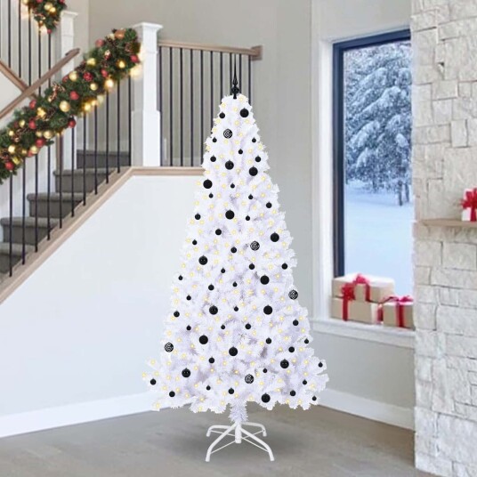 Kunstig juletre med 300 LED med stativ Hvit 240 cm PVC og stål