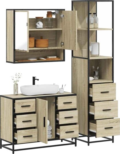 Vidaxl Baderomsskapsett 3 deler sonoma eik konstruert tre 3301171
