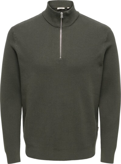Only & Sons Phil Reg Cotton Half Zip Knit Grå S Only & Sons Phil Reg Cotton Half Zip Knit Grå S