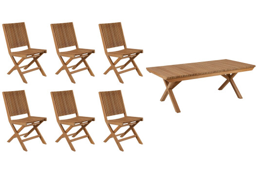 Brafab Julita matgrupp 6 fällstolar & matbord 210x90 cm Teak