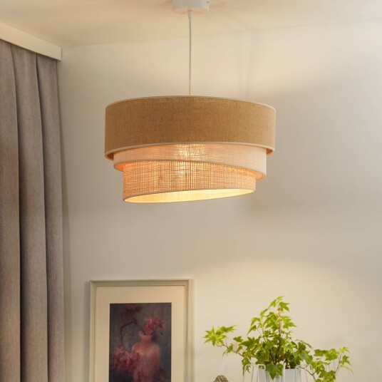 Euluna hengelampe Trio Jute naturbrun/hvit/raffia Ø 45 cm