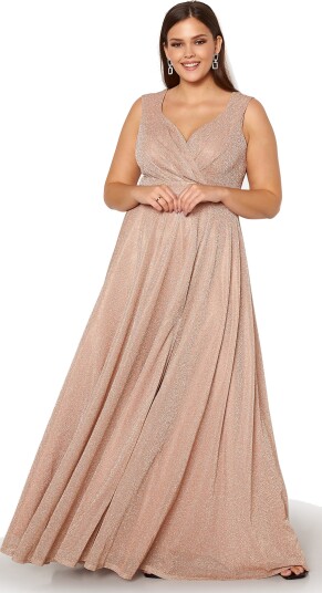 Goddiva Curve Glitter Wrap Front Maxi Curve Dress With Split