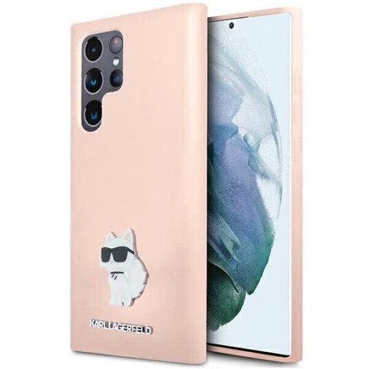Karl Lagerfeld Mobildeksel for Samsung Galaxy S23 Ultra Choupette Metallnål Rosa