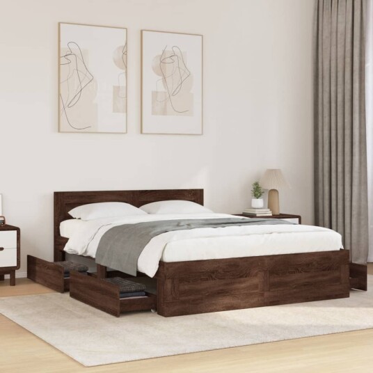 Sengeramme med hodegavl brun eik 120x190 cm konstruert tre 8721102856143