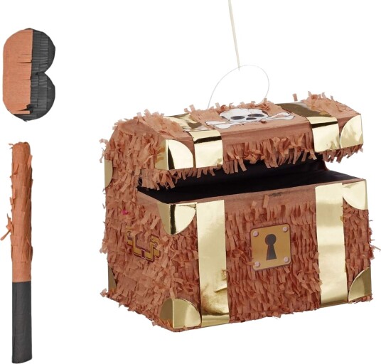 Northix Piratskattekiste Piñata-sett med flaggermus og maske 10051611