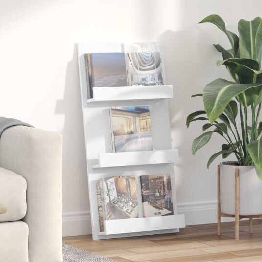 vidaXL Magasinreol med hylle Hvit 51 x 11 x 102 cm Konstruert tre vidaXL Magasinreol med hylle Hvit 51 x 11 x 102 cm Konstruert tre