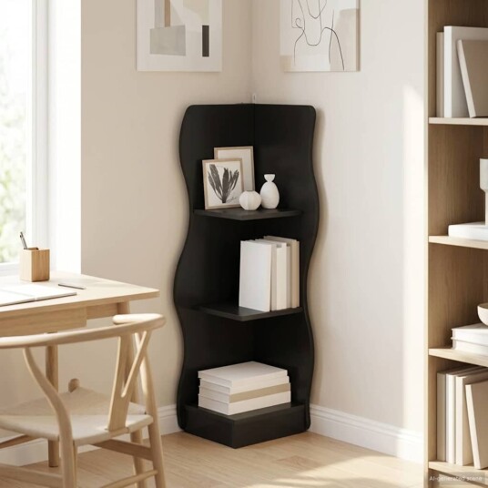 vidaXL Hjørnehylle med hylle Svart 34 x 33 x 102 cm Konstruert tre