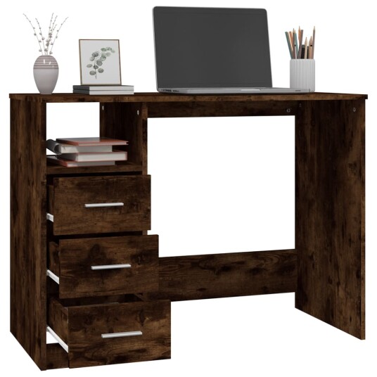 vidaXL Skrivebord med skuffer røkt eik 102x50x76 cm konstruert tre vidaXL Skrivebord med skuffer røkt eik 102x50x76 cm konstruert tre
