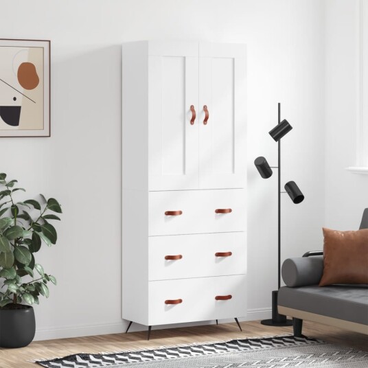  Highboard hvit 69,5x34x180 cm konstruert tre