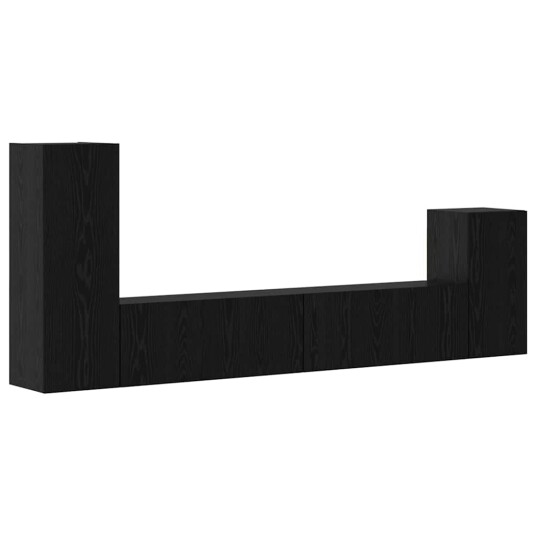  Vegghylle for TV Veggmontert 4 pcs Svart eik Konstruert tre