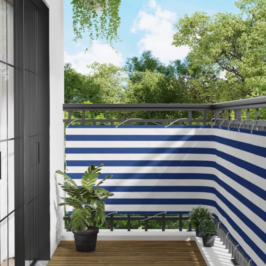 vidaXL Balkong Skjerm Blå og hvit 90 x 200 cm PU belagt oxford alu