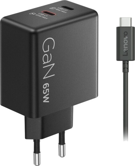 Lenovo Dobbel USB-C 65 W GaN-Laptoplader Svart G0A6065BEU