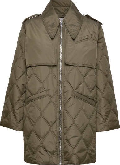 GANNI Ripstop Quilt Midi Jacket Khaki green 34