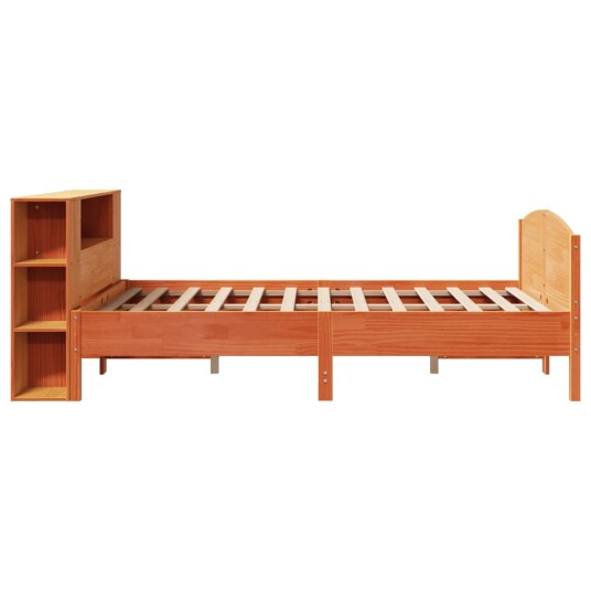 Seng med bokhylle uten madrass voksbrun 140x190 cm heltre furu 8721158618603
