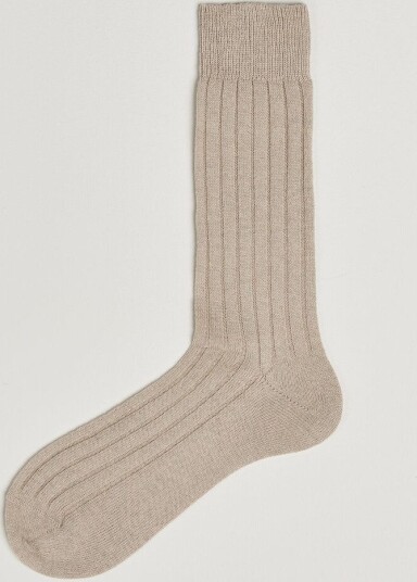 Bresciani Wool/Cashmere Ribbed Socks Beige