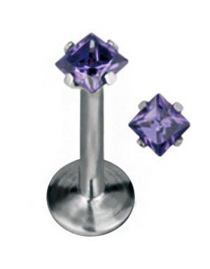 Labrett Piercing med Firkantet Lilla Sten Strl 1.2 x 8 mm