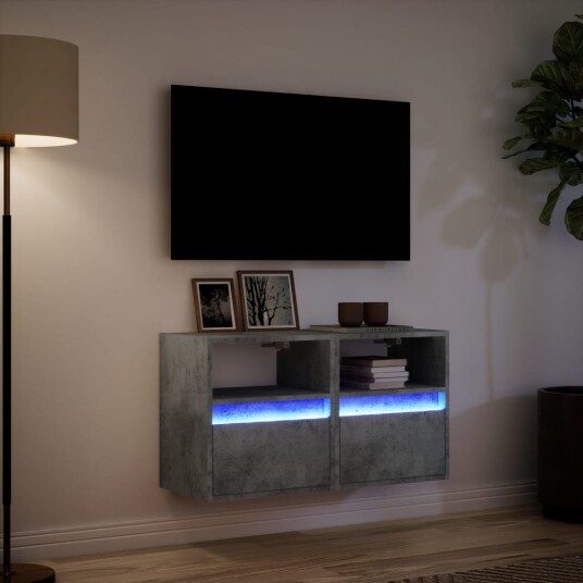 Vegghengte TV-benker med LED-lys 2 stk betonggrå 41x31x45 cm 852320