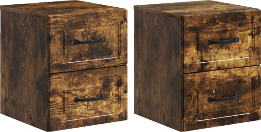 Vegghengt Nattbord med skuff 2 pcs Røkt Eik 34,5 x 33 x 40 cm