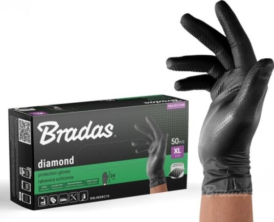 Bradas Diamant Nitril Hansker Sort Xl 9 10 / 50 Stk.