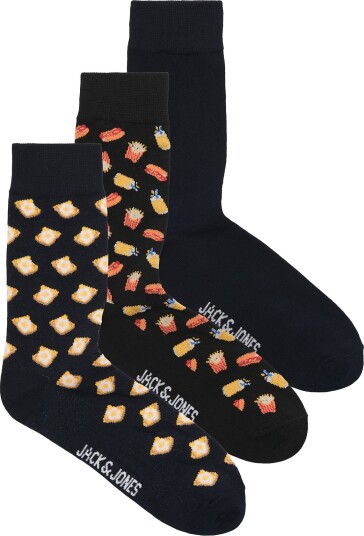 Jack & Jones Jackevin Food Socks 3 Pack Black ONE SIZE