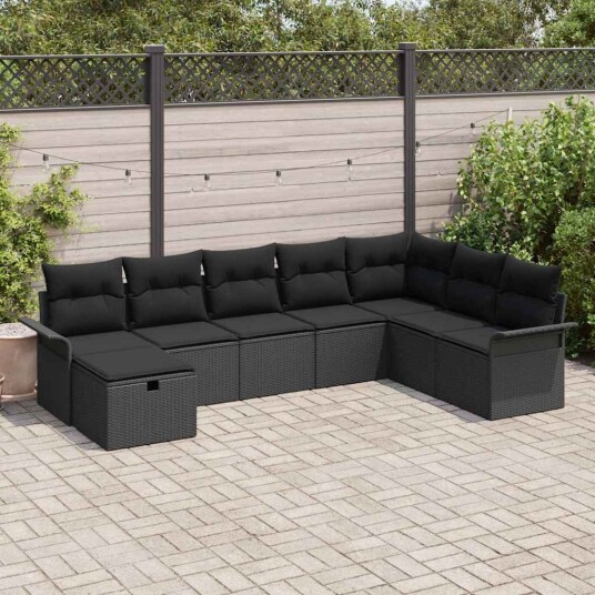 vidaXL Hagesofa Set 8 stk. Svart polyrotting