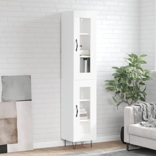vidaXL Highboard høyglans hvit 34,5x34x180 cm konstruert tre 8720845488819