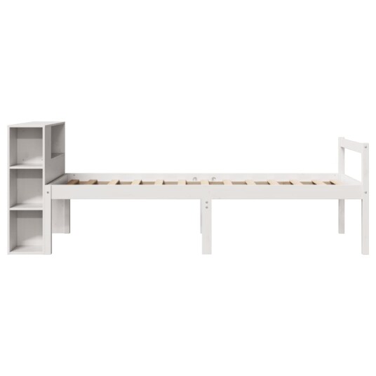 Seng med bokhylle uten madrass hvit 90x190 cm heltre furu