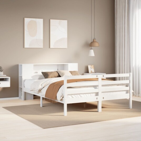  Seng med bokhylle uten madrass hvit 140x200 cm heltre furu 3322204
