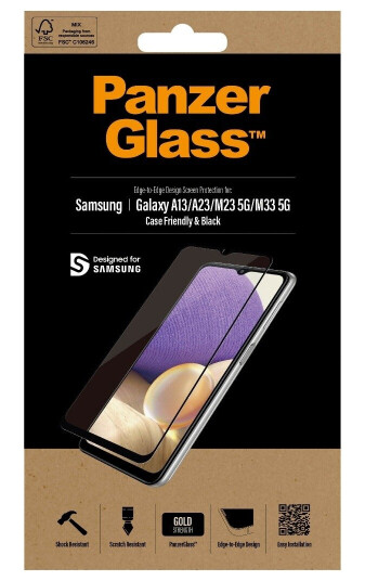 PanzerGlass Edge-to-Edge Skjermbeskytter til Samsung Galaxy A13/A23 - Svart, Case-Friendly