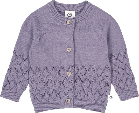 Müsli Cardigan   Strikk   Leaf   Lilac Tåke m. Hullmønster   Müsli   62   Cardigan   Lilla