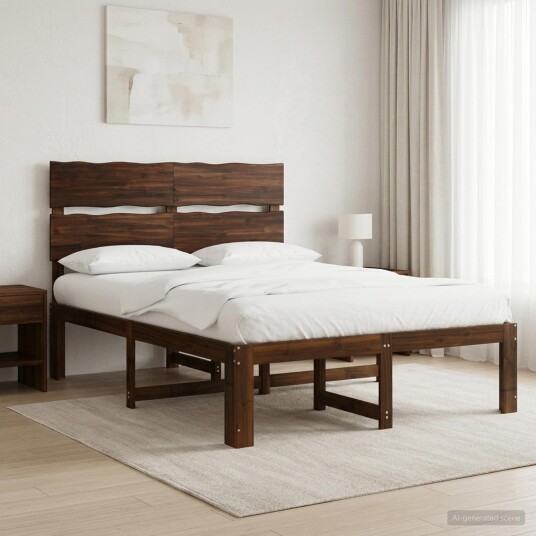 vidaXL Dobbel Sengramme med Hodegjerde ROSTOCK Mørk brun 140 x 190 cm