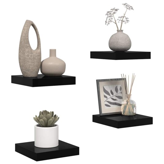vidaXL Flytende vegghyller 4 stk h?yglans svart 23x23,5x3,8 cm MDF
