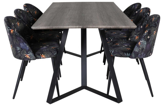Venture Design Marina & Velvet spisegruppe Grå/flerfarget 6 st stoler & bord 180 x 90 cm