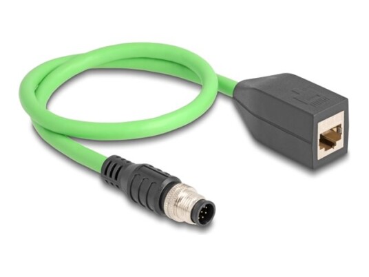 Delock Nettverkskabel 8 Pins M12 Hann Til Rj 45 Hunn 50 Cm 6.8 Mm Sf/Utp A Kodet Grønn 60570