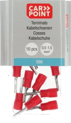 Carpoint Stiftkabelsko 1,9 mm, 0,5–1,5 mm², 13 mm Rød, 10-Pk