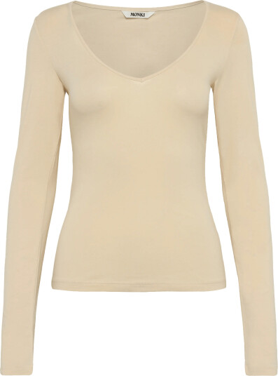 Monki V-Neck Longsleeve - Beige - S